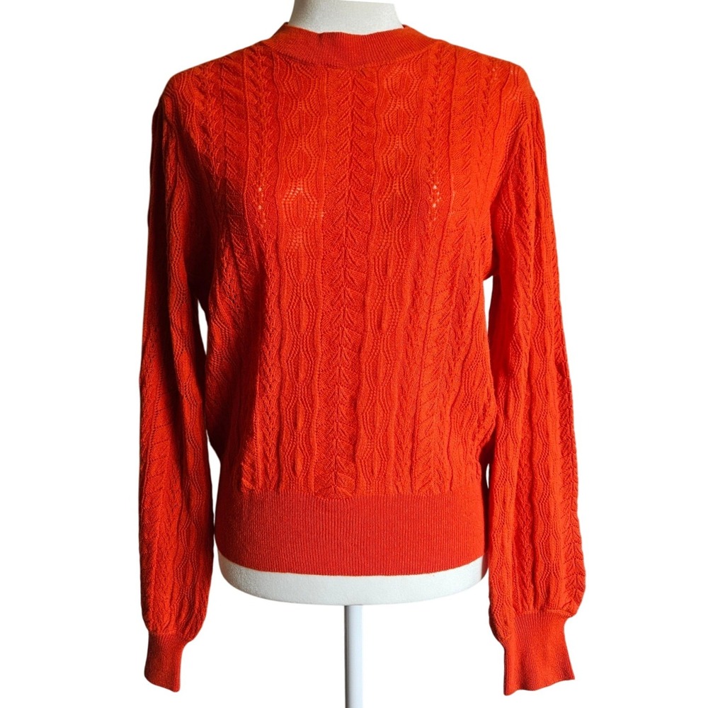 Demylee x‎ J. Crew Sweater M Orange Wool Cozy Cable Knit Quiet Luxury Preppy Y2K